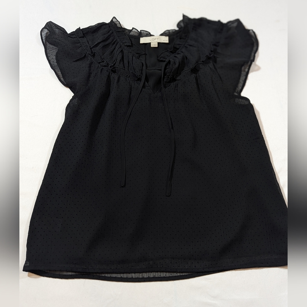 LOFT Black Ruffle Detail Blouse